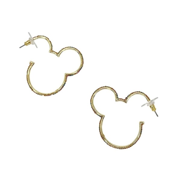 Disney x Baublebar Mickey Mouse Outline Hoop Earrings Rainbow Crystals Gold NWT - Picture 2 of 5